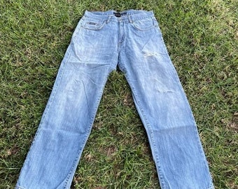 Y2k Calvin Klein Wide Leg Baggy Jeans Distressed Knee 33