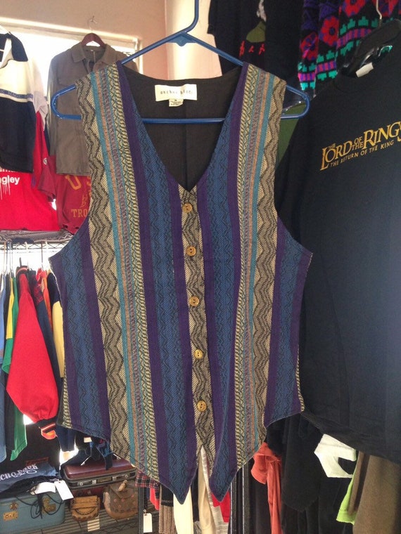 90s Vintage Anchor Blue Tapestry Vest Medium, 90s