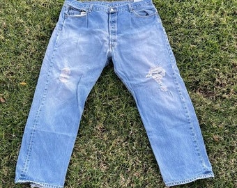 Y2k Vintage Levis 501 Blue Denim Distressed Baggy Jeans Baggy Pants Size 44x32