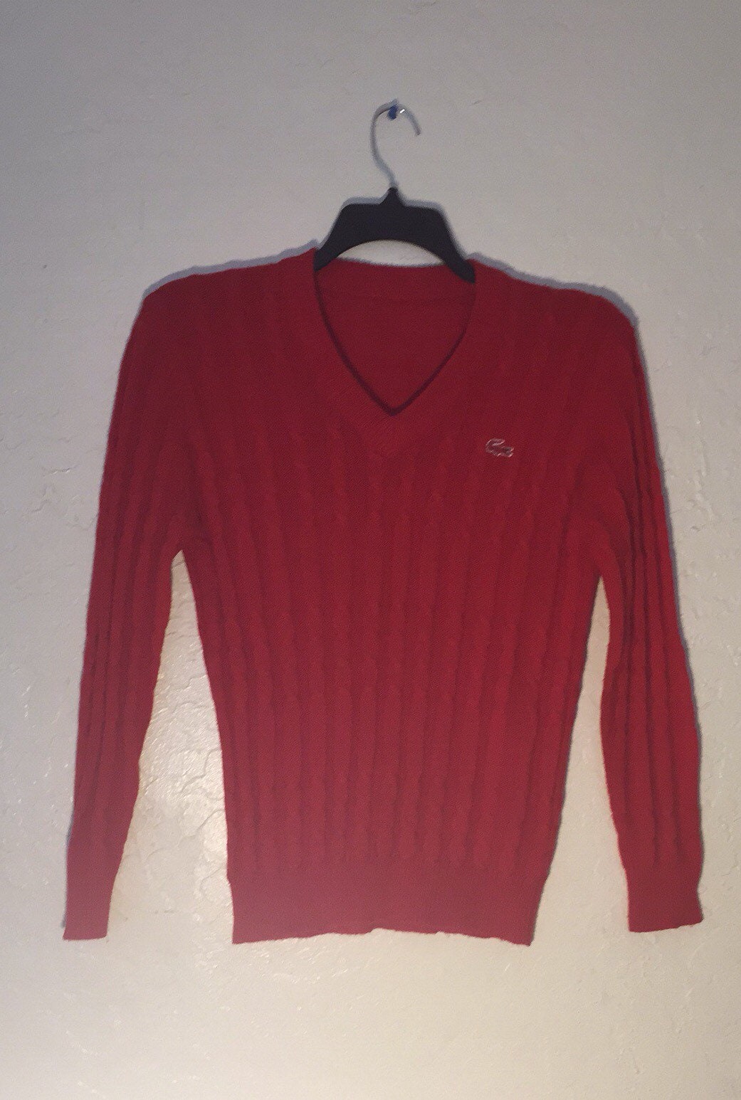 Vintage Lacoste V Neck Sweater, Red Alligator Cable Knit Pull Over ...