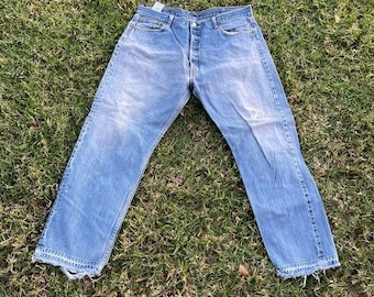 90s Y2k Vintage 501 Levis Denim Jeans Heel Drag Split Hem 42 Grunge Skate street