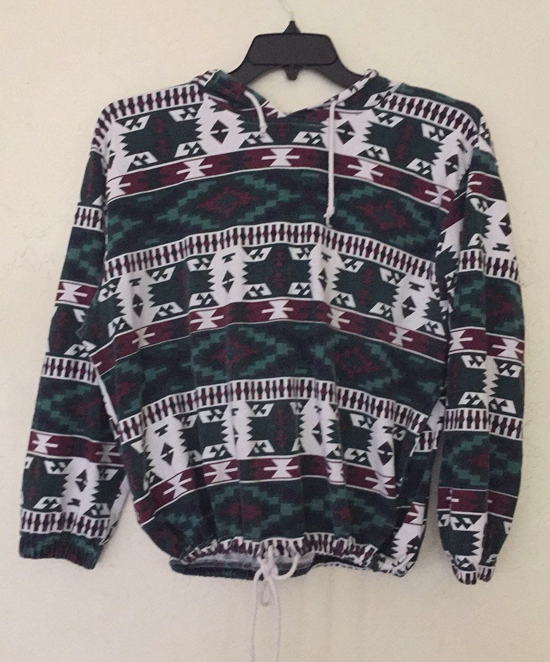 90s Vintage Hunter Green and Maroon Tribal Print Light Pull Over Hoodie ...