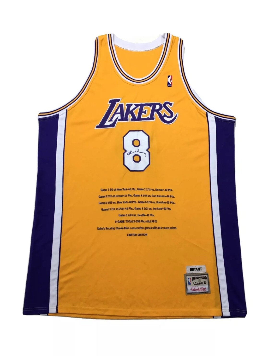 Y2K Vintage Mitchell & Ness Limited Edition Kobe Bryant #8 Los Angeles LA Lakers Swingman Jersey, Vintage Los Angeles Lakers Kobe Jersey 54