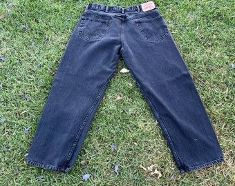 Vintage Baggy Wide Leg Relaxed Fit Levis 550 Denim Jeans Black 40x30