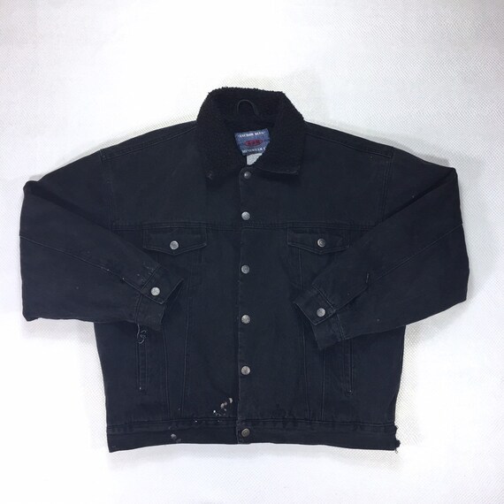 90s Vintage Anchor Blue Sherpa Lined All Black Jea