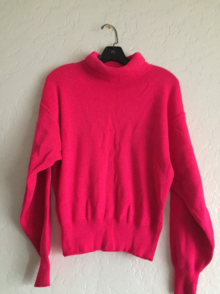 90s Vintage Bright Hot Pink Turtle Neck Knit Sweater