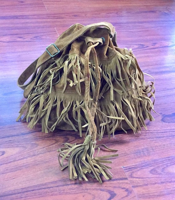 Vintage Suede Fringe Shoulder Bag, Vintage Suede F