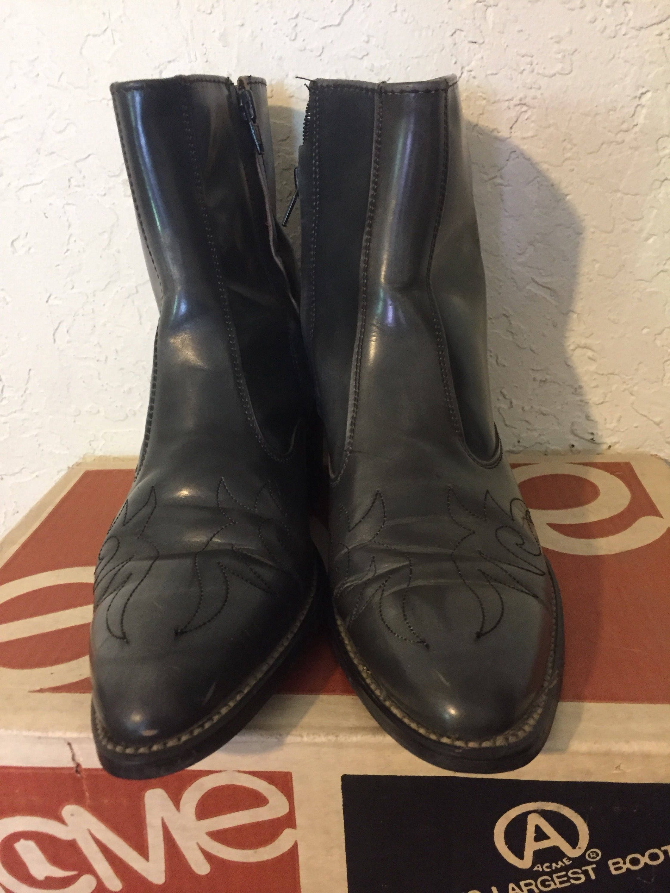 Vintage ACME Cowboy Western Gray Zippered Ankle Boots Mens Size 7.5D