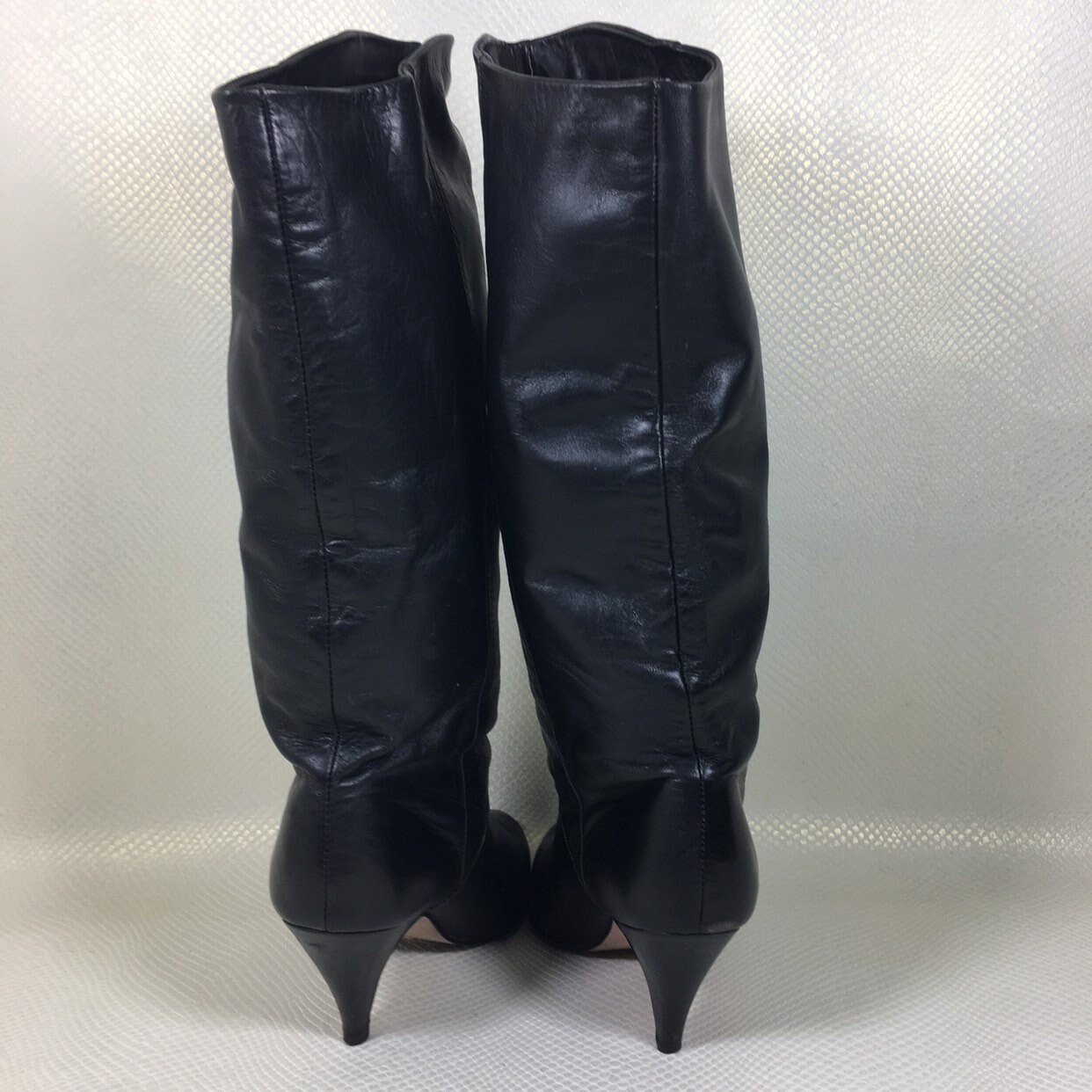 black leather slouch boots with heel