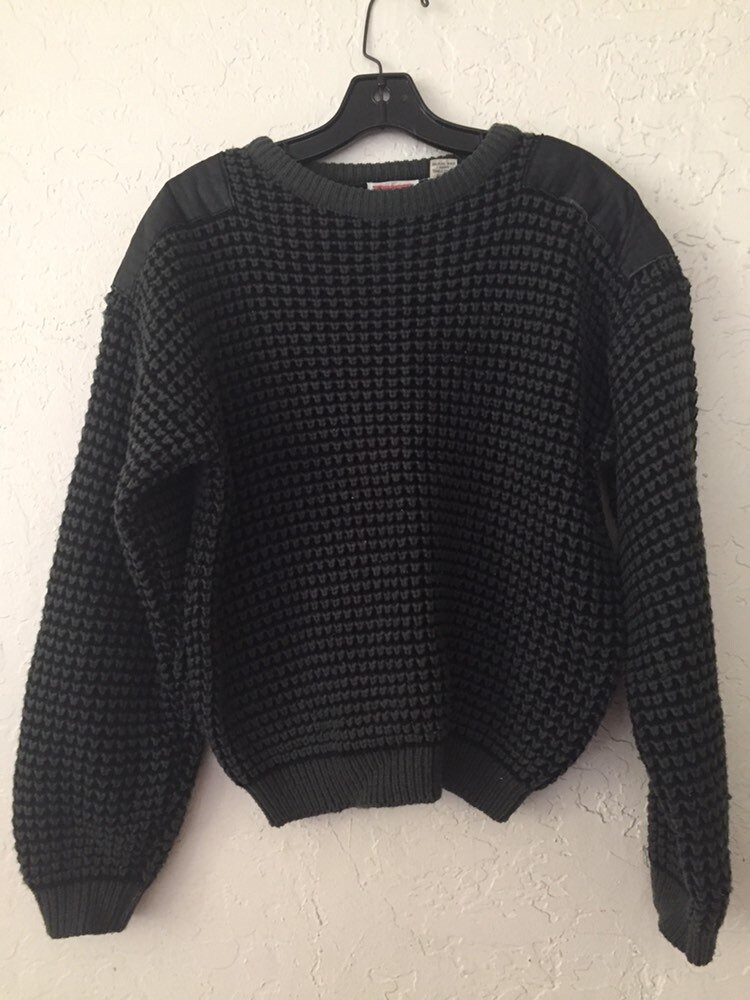 80s Vintage Black and Grey Chunky Knit Pullover Crew Neck Sweater, Mens ...