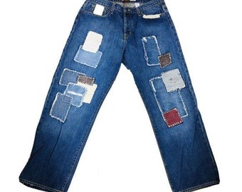 Y2K Von Dutch Kustomade Patchwork Selvedge Denim Straight Leg Jeans 38 USA Made