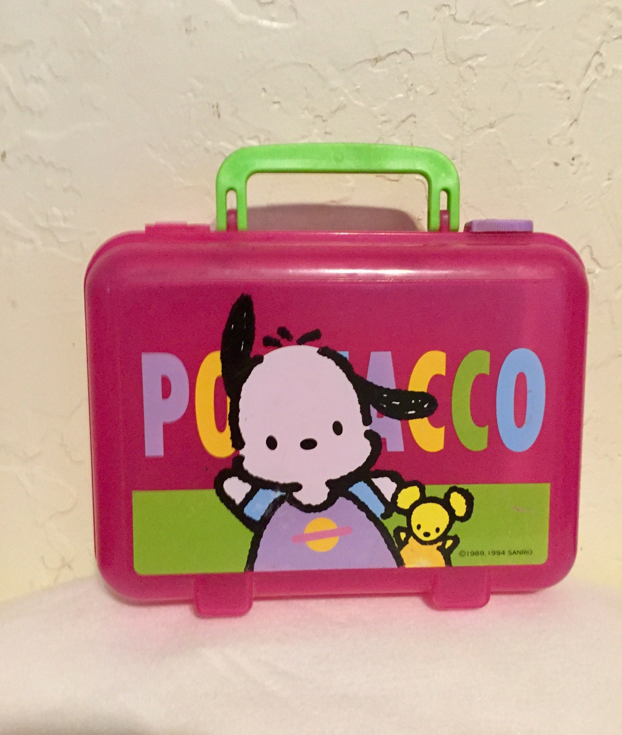 Vintage 1990s Hello Kitty Pencil Case Plastic Tray Pink Sanrio Box Gingham  Kawaii Tiny Chum