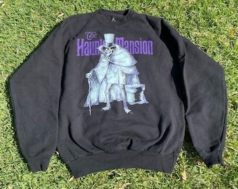 Disney World Haunted Mansion Glow in the Dark Eyes Crewneck Sweater size med