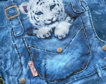 Vintage Y2k The Mountain Snow Leopard Cub Overalls Cute Adorable Marbled XL