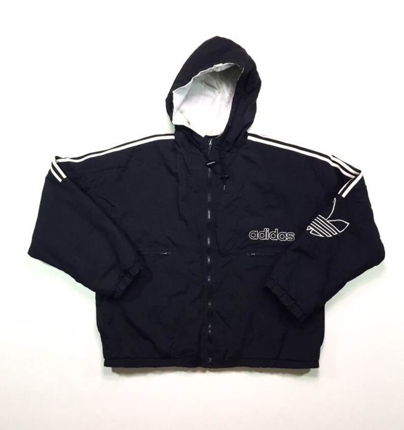 90s Vintage ADIDAS Spelled Out Trefoil Big Logo Black Hooded Puffy Jacket Large, 90s ADIDAS Three Stripes Puffy Hooded Jacket L, 90s Adidas 90s Vintage ADIDAS Spelled Out Trefoil Big Logo Black Hooded Puffy Jacket Large, 90s ADIDAS Three Stripes Puffy Hooded Jacket L, 90s Adidas