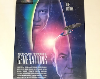 Vintage RARE Star Trek Generations Movie Poster 1994 with Motion picture soundtrack hologram badge sticker