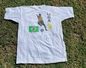 Grail Bloakcore Vintage 1994 World Cup Soccer USA Brazil Single Stitched Shirt