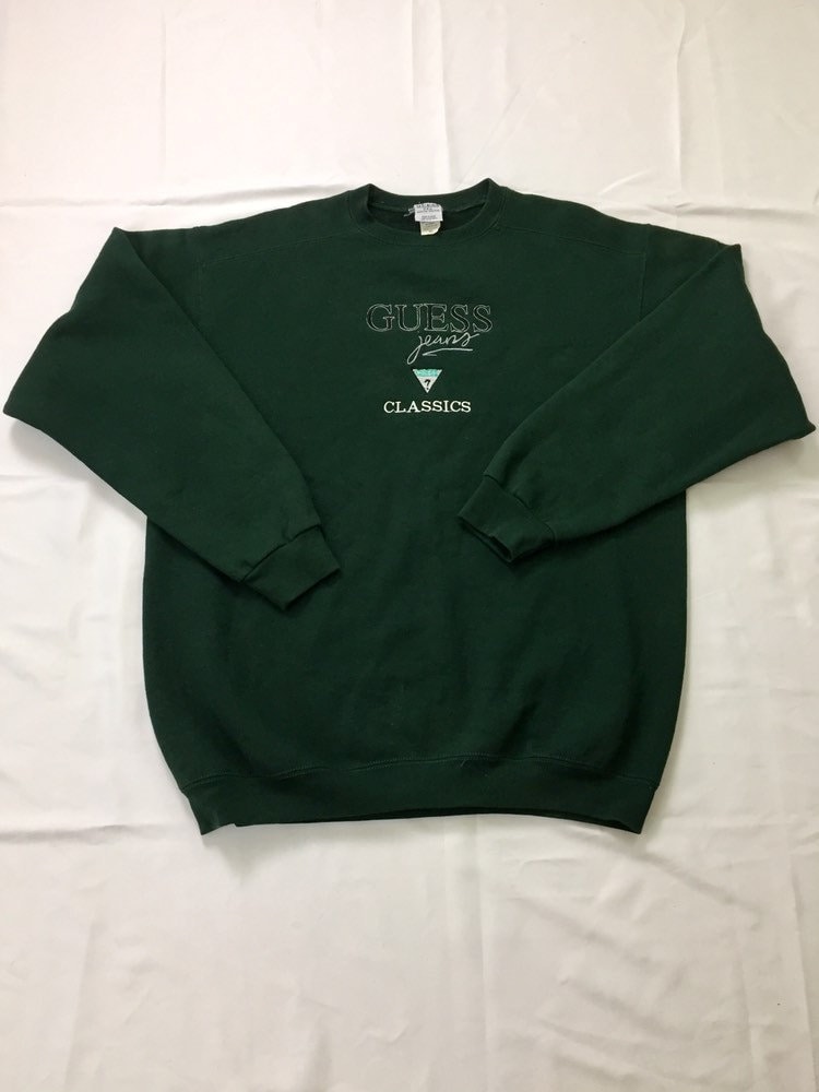 90s Vintage GUESS Jeans Big Logo Crewneck Pullover Forrest Green ...