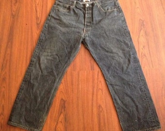 Vintage Y2K Baggy Levi's 501 Black Yellow Stitched Size 42x32