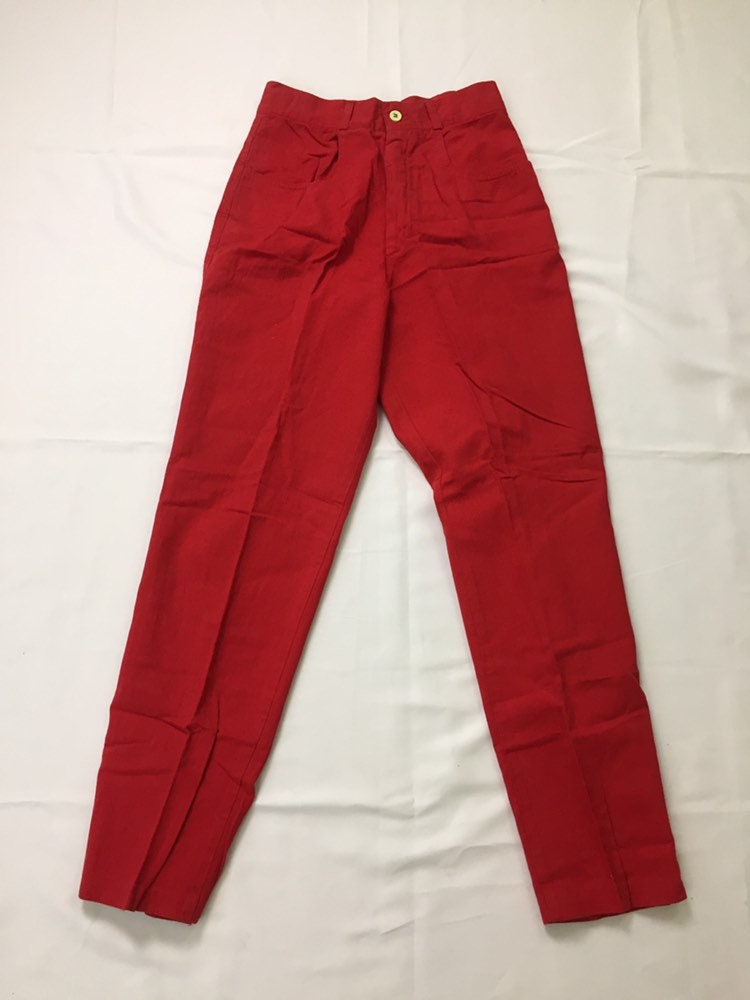 80s Vintage High Waisted Red Tapered Leg Ankle Trousers 7/8, Vintage ...