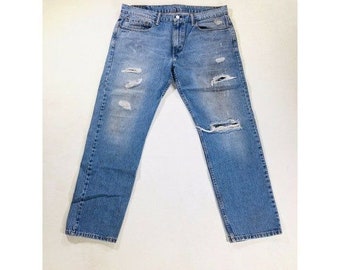 Vintage Distressed High Waist 90’s Mom Jeans Levi 502 blue denim jeans 36x32