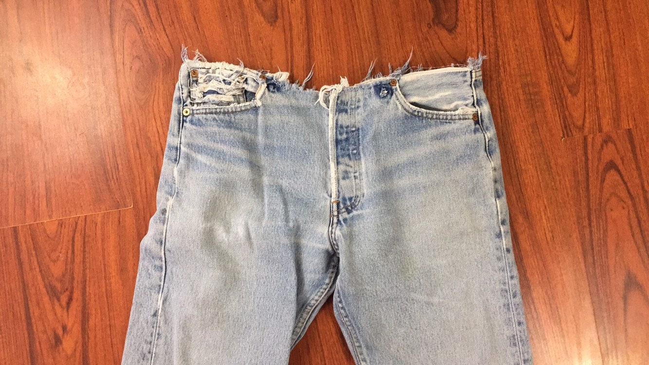 Vintage Destroyed Distressed Levis 501 Jeans, Light Stone Wash Slashed ...