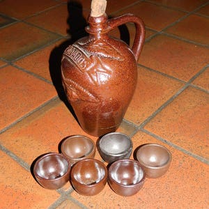 CRUCHON in CALVADOS and its 6 &quot;moques&quot;. jug for calvados Vintage Calvados, apple Brandy bottle French Barware Vintage Brewerania