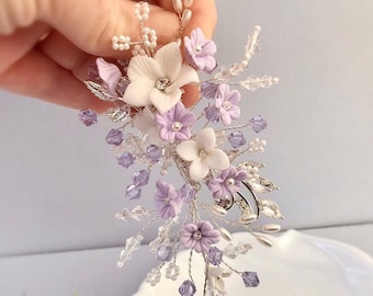 Bridal Hair Piece Wedding Hair Comb Lilac Flowers Bridal Headband