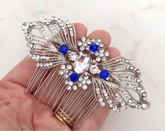 Bridal hair piece, sapphire  blue crystal hair comb ideal for the bride , bridesmaid, mother of the bride, for proms