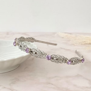 Bridal hair piece, Lilac crystal headband perfect for weddings, Silver hair band, Crystal head piece, Bridal hair accessories,