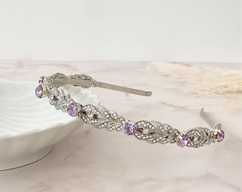 Bridal hair piece, Lilac crystal headband perfect for weddings, Silver hair band, Crystal head piece, Bridal hair accessories,