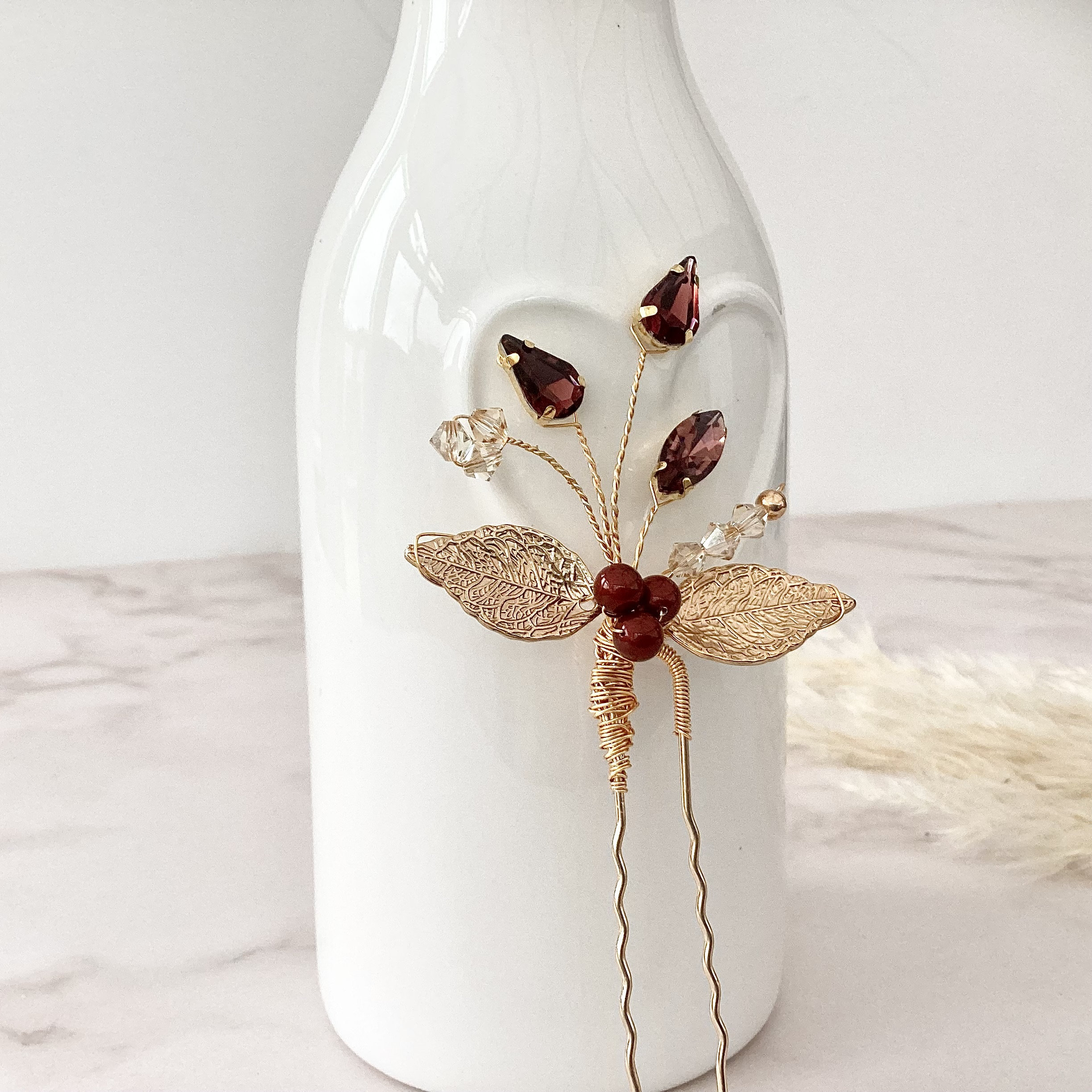 Hair Pin for Bride or Bridesmaids with Burgundy Pearls Hair Pin for Bride or Bridesmaids with Burgundy Pearls