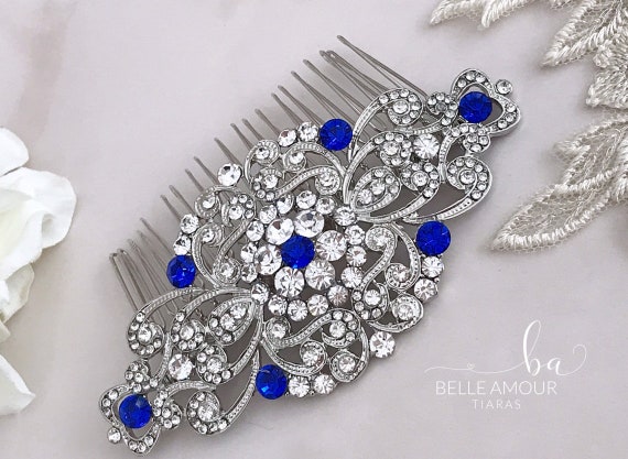 Blue Bridal Hair Comb Saphire Wedding Hair Piece Wedding Hair Etsy