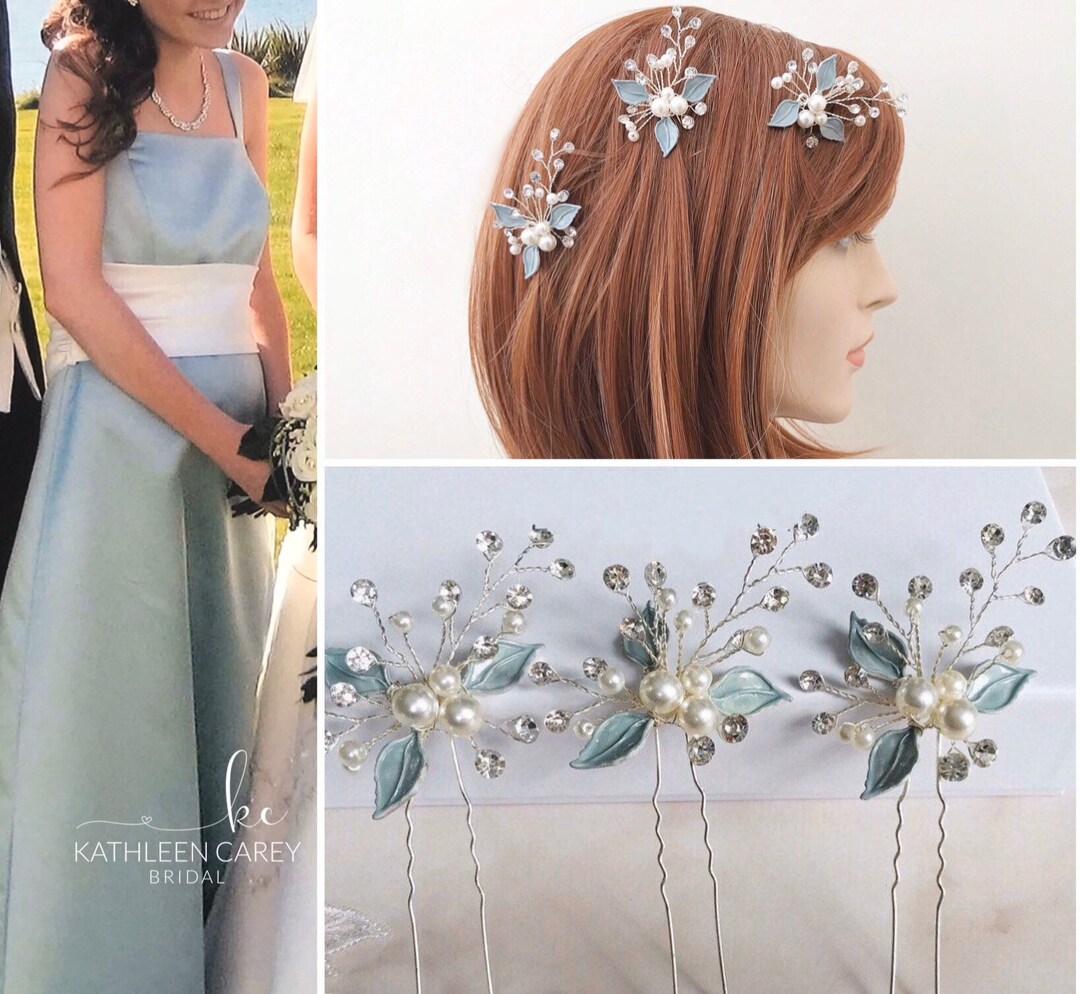 Bridal Hair Pins Green Leaf Hair Accessories for Wedding Etsy