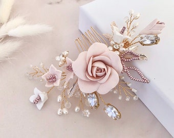 Bridal hair comb, Blush pink rose headpiece perfect for weddings, Bridal hair accessories, Flower hairpiece, Mother of the bride,