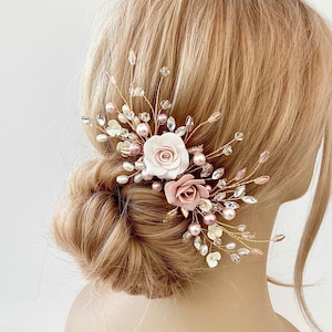 Bridal hair comb, Blush pink roses with AAA grade pearls, Bridal headpiece, Wedding hair accessories, Flower hairpiece,Mother of the bride