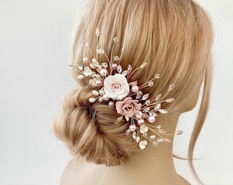 Bridal hair comb, Blush pink roses with AAA grade pearls, Bridal headpiece, Wedding hair accessories, Flower hairpiece,Mother of the bride