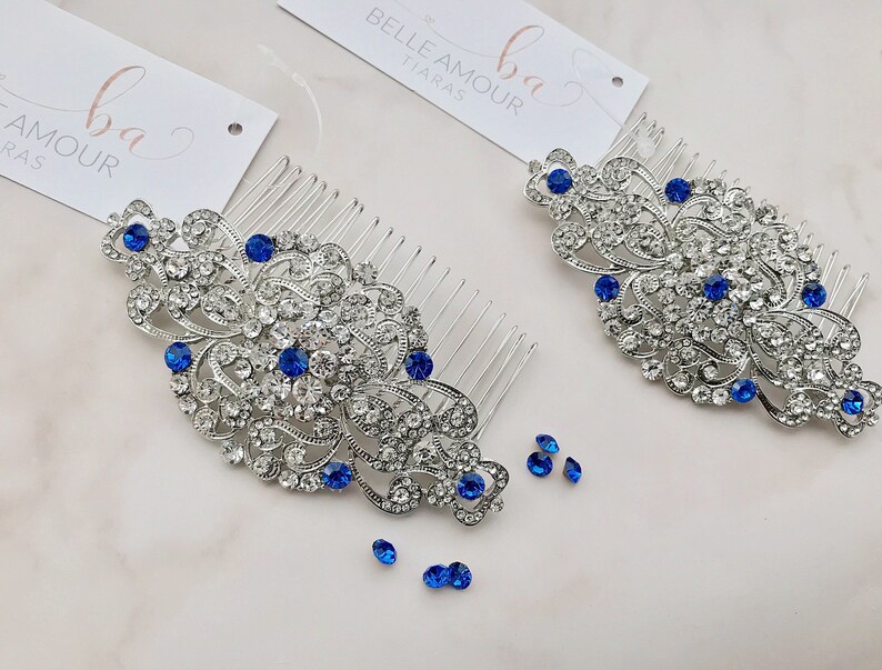 Blue Bridal Hair Comb Saphire Wedding Hair Piece Wedding Hair Etsy