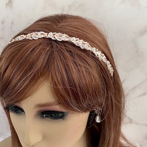 Rose gold head band, Bridal hair accessory, Rose gold hair piece for wedding, Narrow head piece, Rhinestone hair band, Bridesmaids band