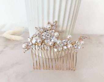 Bridal hair comb, Gold crystal headpiece for wedding , Bridal hair piece, Gold hair comb, Crystal hair comb, Flower hair comb