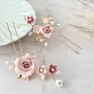 ロゼミューズ　大谷映美里　RoséMuse Rosé hair pin set Rose Bobby Pins, Deep Red Flower Bobbies, Dusty Rose Pink