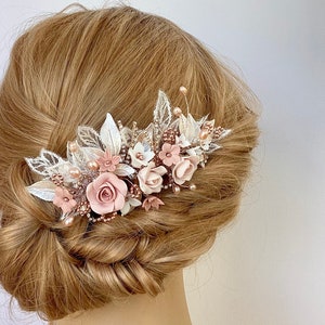 Bridal hair piece, Blush pink hair comb for wedding, Clay roses, Flower hair piece, Pearl comb, Wedding statement,Mother of the bride