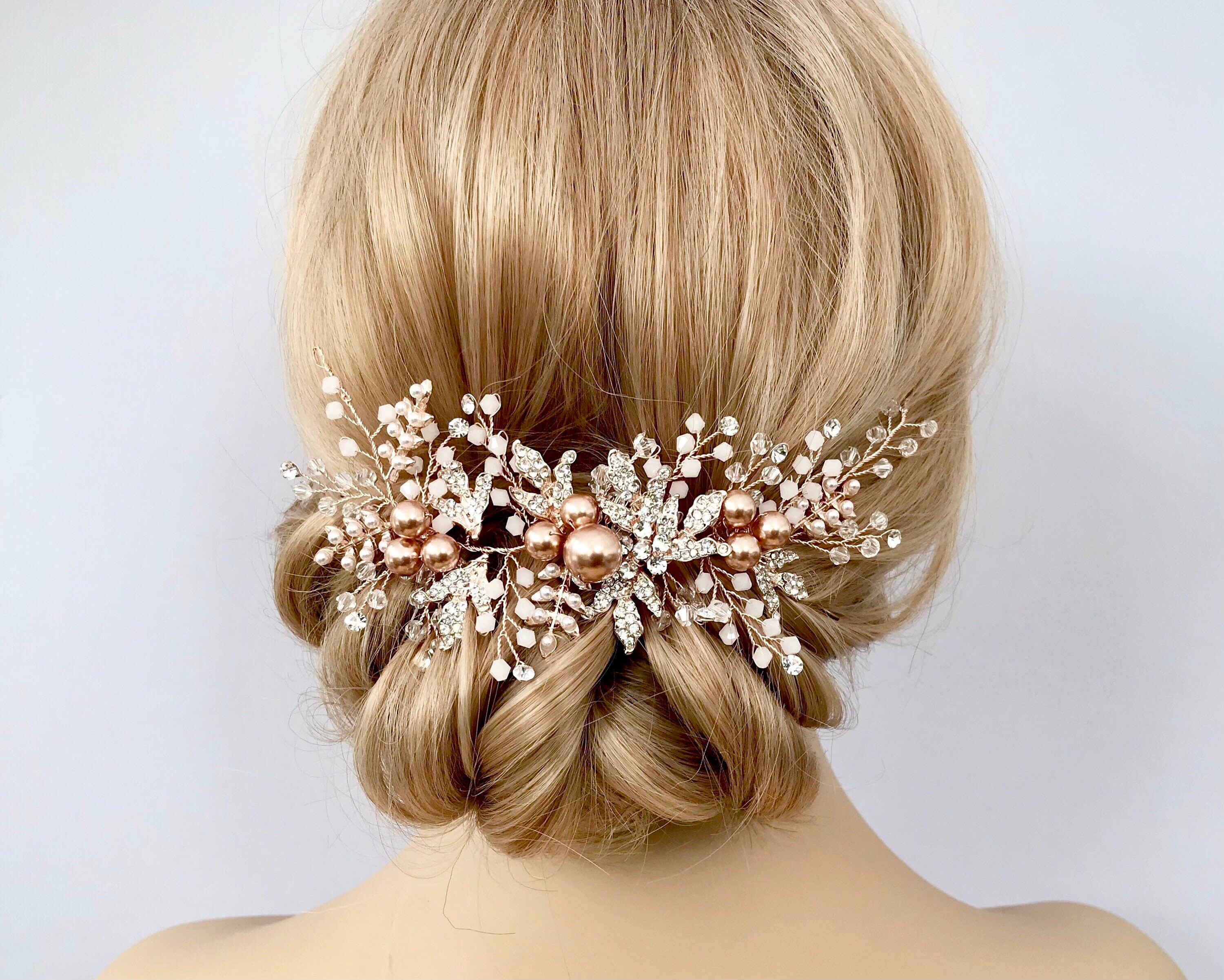 Rose Gold Swarovski Hair Vine Wedding Hair Accessories Rose Gold , Bridal Hair Vine Rose  main image 3
