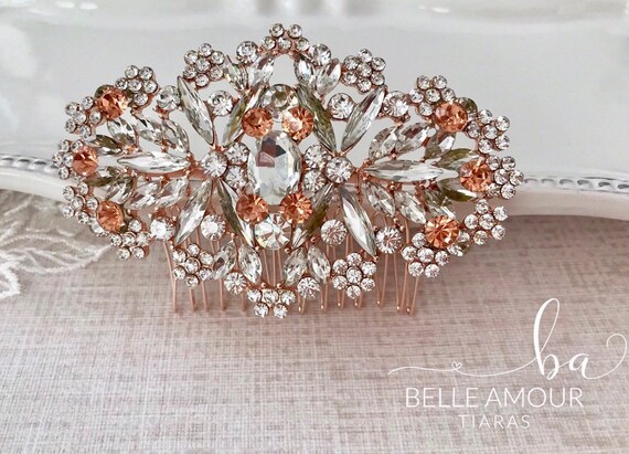 Rose Gold Hair Comb Copper Crystal Hair Piece Bridal Hair Etsy