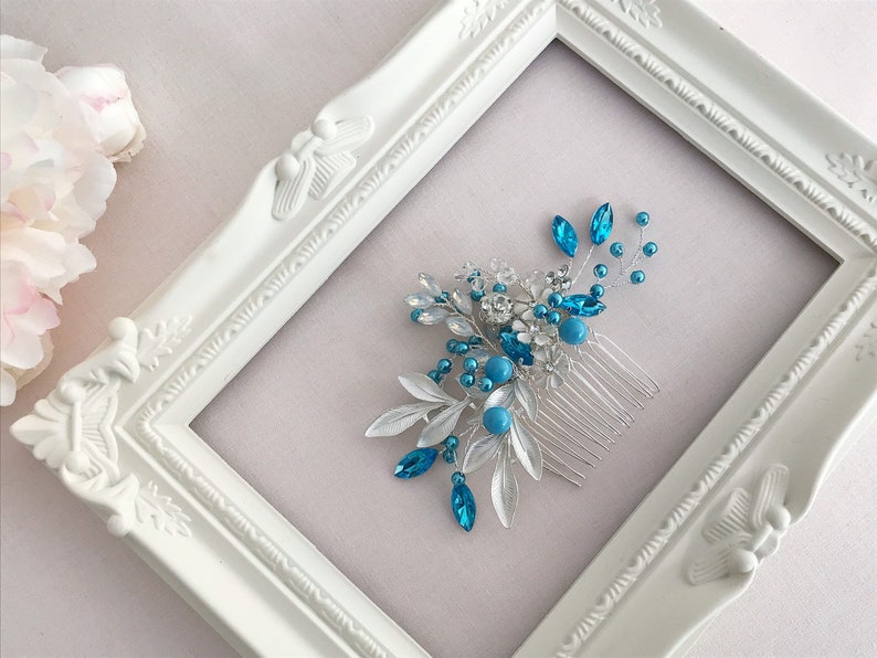 Bridesmaids comb Crystal jewelry Bridal headpiece,Turqouise comb for weddings Pearl bridal comb Silver hair comb Wedding accessories