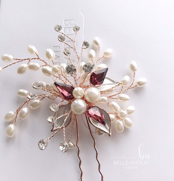 Victorian Wedding Accessories Vintage Bridal Hair Jewelry Mother/'s Day Burgundy Hair Pins Women Birthday Gift Red Cabochon Bobby Pins