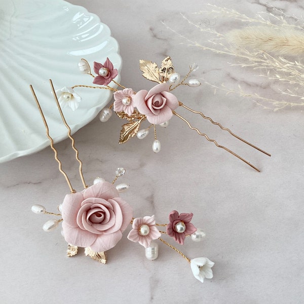 Hair pins, Blush pink rose pins for wedding, Dusty pink & Ivory bridal Bobbie pins, Flower hair pins, Floral hair accessories, Party/Prom !