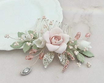 Bridal hair comb Blush pink headpiece for wedding , Wedding hair accessories, Flower hair piece, Bridesmaid hair comb, Mother of the bride