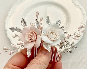 Bridal hair comb, Blush pink flower hair piece for the Bride, Bridesmaid or Mother of the Bride, ideal for weddings, parties or proms,