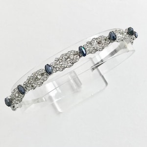 Bridal hair piece, Navy blue Crystal headband for Bridesmaid, Crystal head band, Narrow silver headband perfect for weddings.
